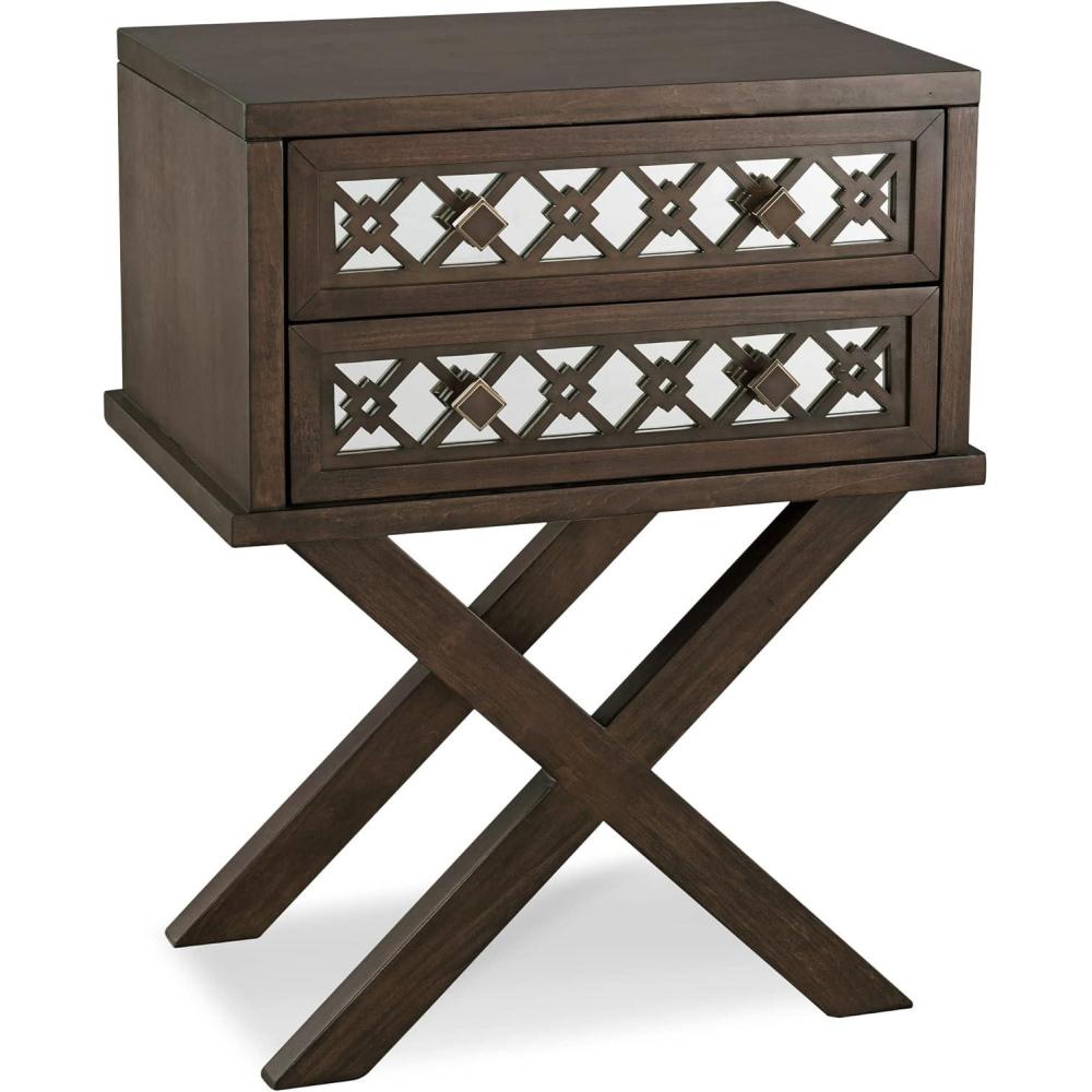 imageLeick Home 11222 Ironcraft Solid Wood Nightstand with Drawer and Shelf Mission Oak Brown and Black Metal Perfect for Bedrooms Living Rooms and Small SpacesWalnut