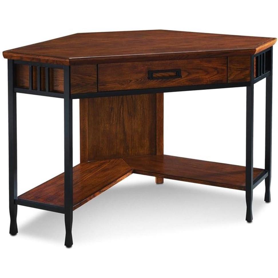 imageLeick Home 11230 Ironcraft Corner WritingComputer Rustic Desk with Drawer and Shelf Mission Oak and BlackFURNITURE