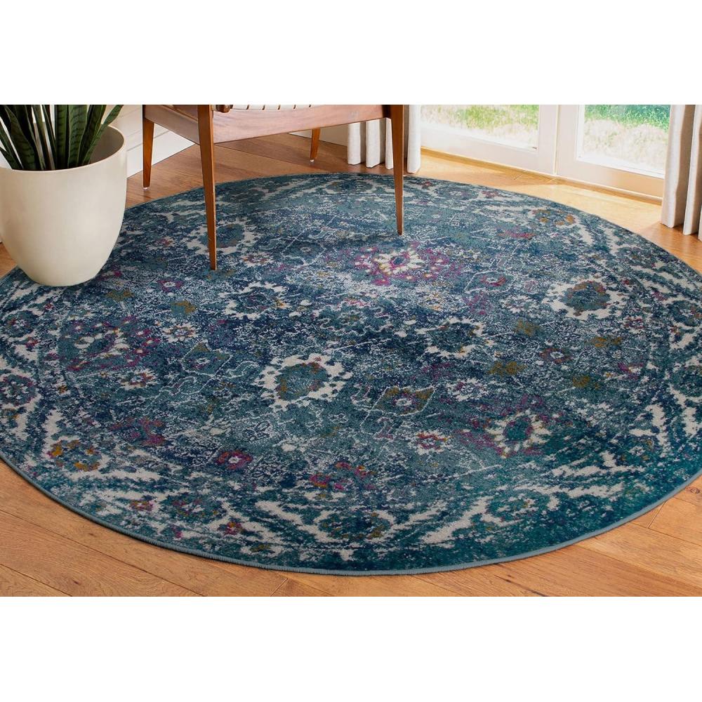 imageLeick Home 596106 Oryn Vintage Multicolor Medallion Boho Chic Living Room Bedroom Area Rug 53 RoundTurquoise