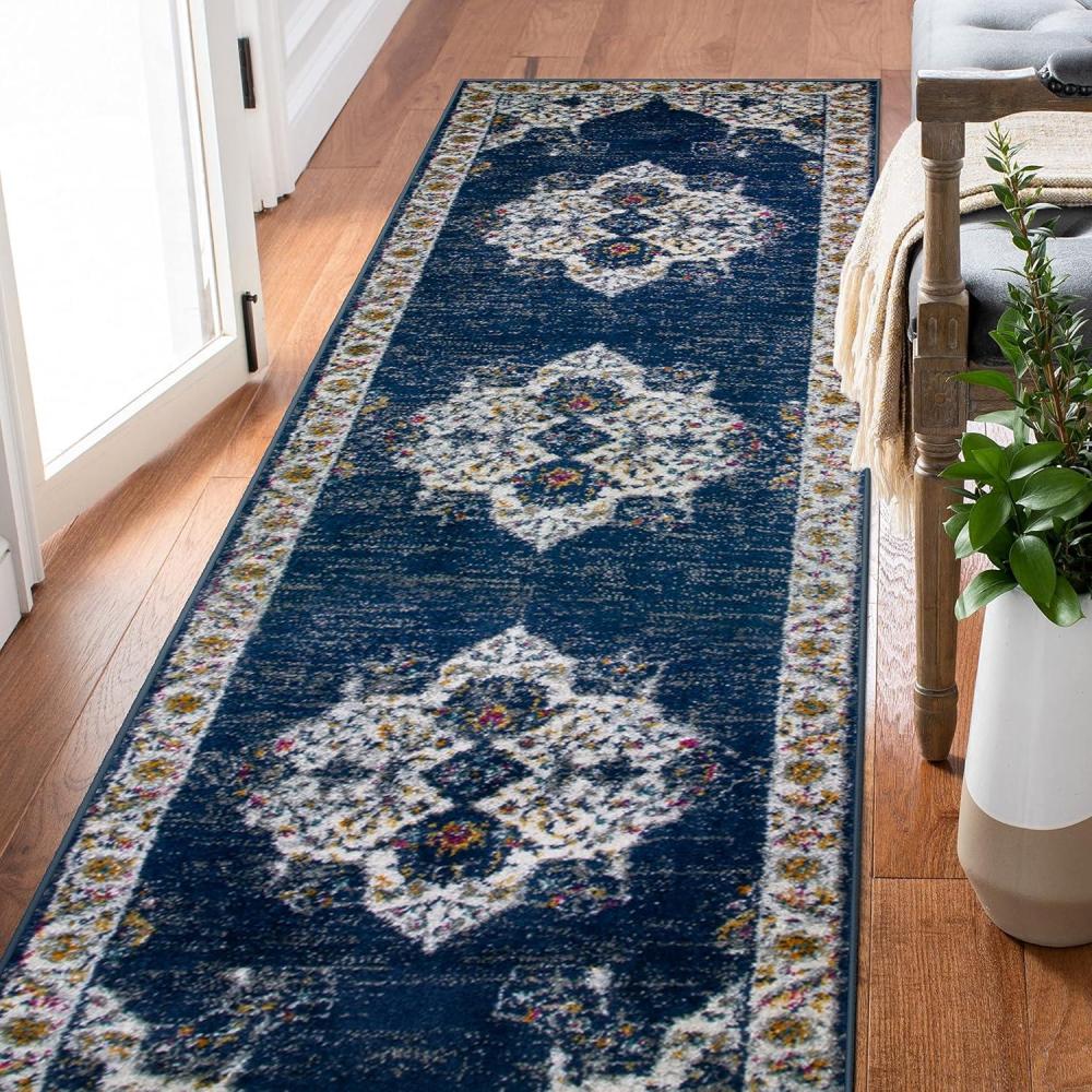 imageLeick Home 596353 Allerick Runner Vintage Monochromatic Abstract Gray Living Room Bedroom Dining Room Area Rug Runner 22 x 10NavyTan
