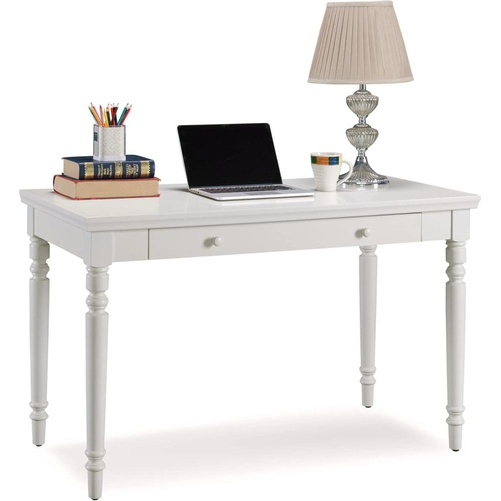 imageLeick Home 82400 Mission Writing Computer Desk with Drop Front Keyboard Drawer for Home Office Solid Wood Mission OakCottage White