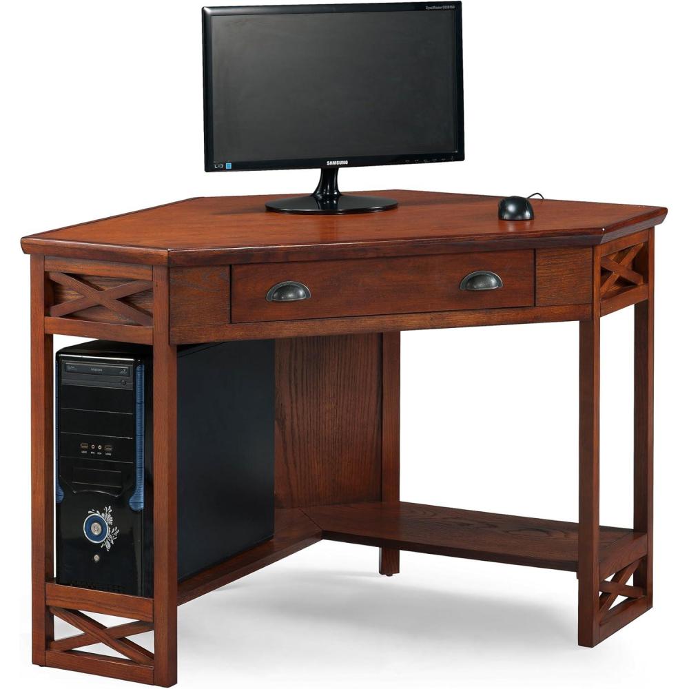 imageLeick Home 82430 Mission Corner Desk Writing Computer Desk with Drop Front Keyboard Drawer for Home Office Solid Wood Mission OakBurnished Oak