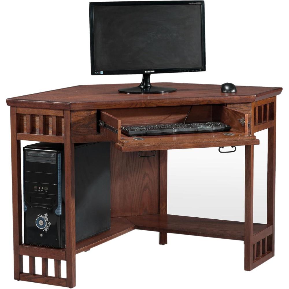 imageLeick Home 82430 Mission Corner Desk Writing Computer Desk with Drop Front Keyboard Drawer for Home Office Solid Wood Mission OakMission Oak