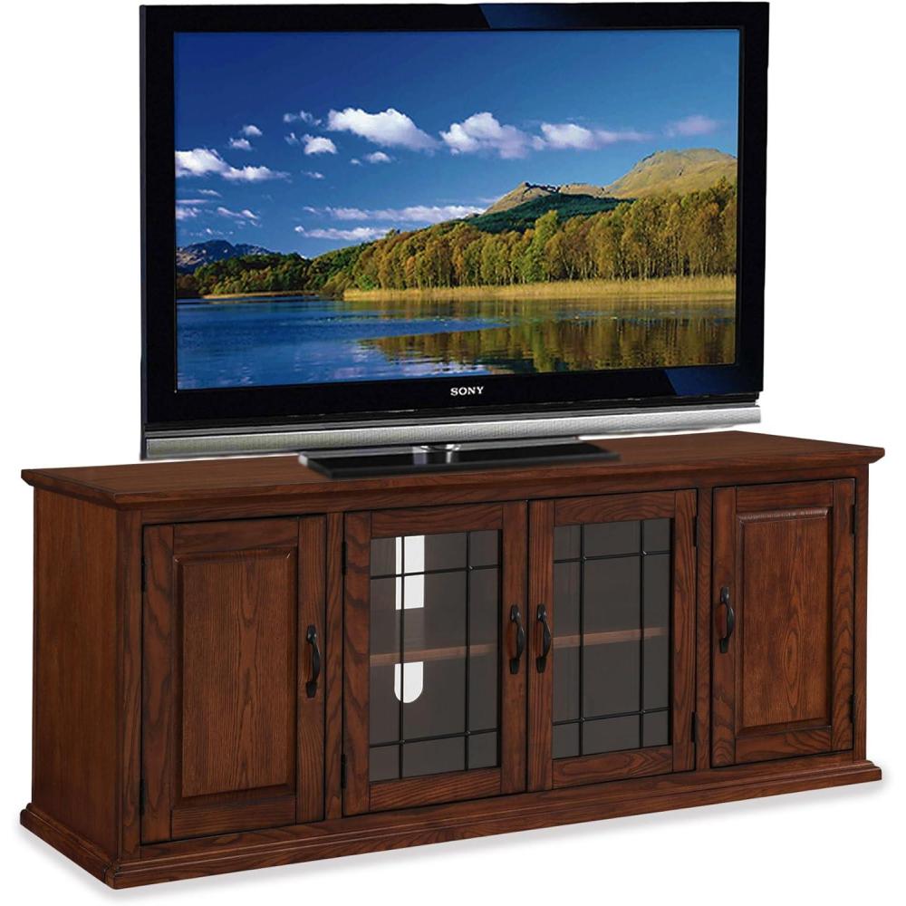 imageLeick Home 84360 Ender Mixed Metal and Wood TV Stand for 65 TVs Smoke and Gunmetal GrayBurnished Oak Black