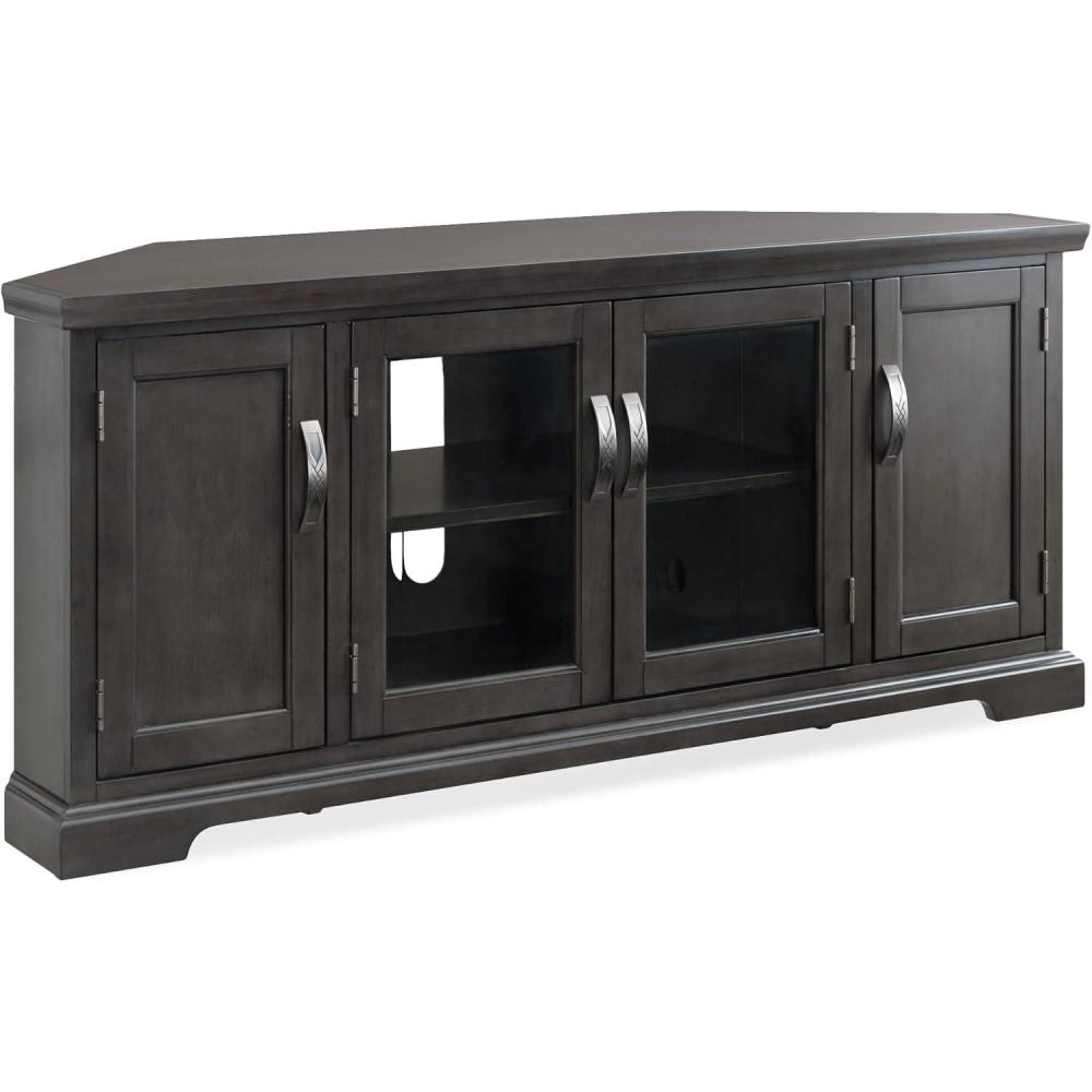 imageLeick Home 84388 Two Door Corner TV Stand with Open Center Storage and Metal Base for 62 TVs Smoke Gray WashPewterGreyRiverstone Pewter