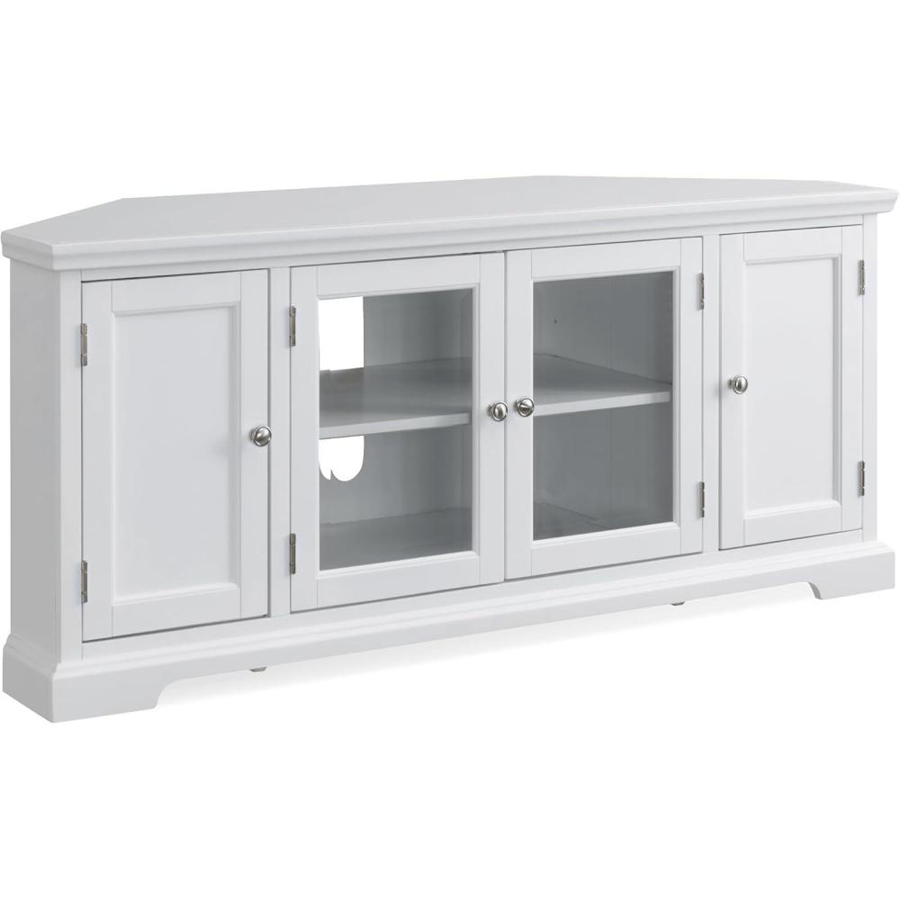 imageLeick Home 84388 Two Door Corner TV Stand with Open Center Storage and Metal Base for 62 TVs Smoke Gray WashPewterGreyWhite Brushed Nickel