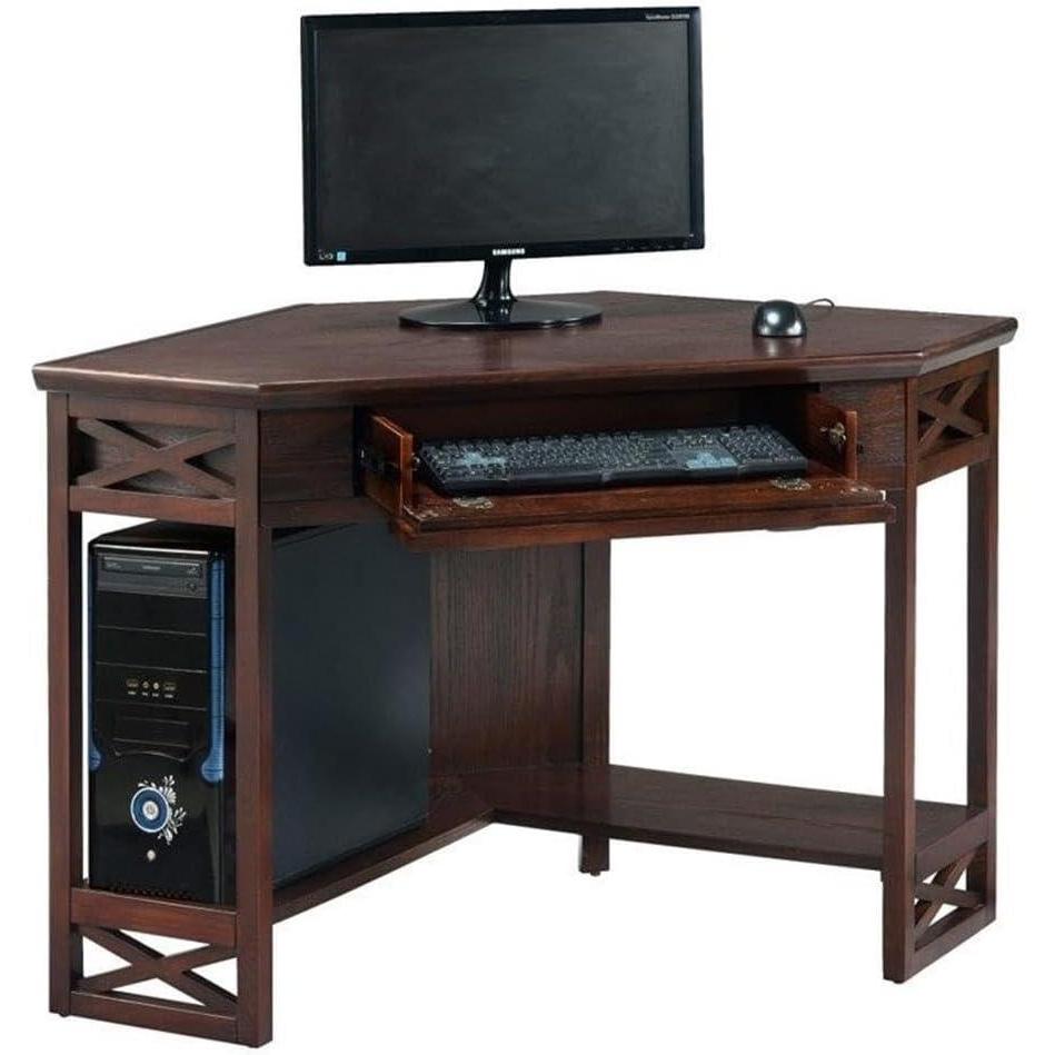 imageLeick Home 84430 Oak Corner ComputerWriting Desk with Drawer Smoke GrayChocolate Oak