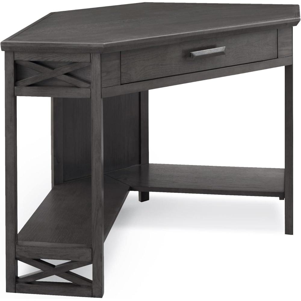 imageLeick Home 84430 Oak Corner ComputerWriting Desk with Drawer Smoke GraySmoke Gray