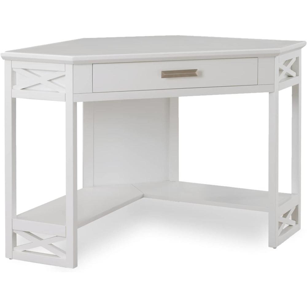imageLeick Home 84430 Oak Corner ComputerWriting Desk with Drawer Smoke GrayWhiteBrushed Nickel
