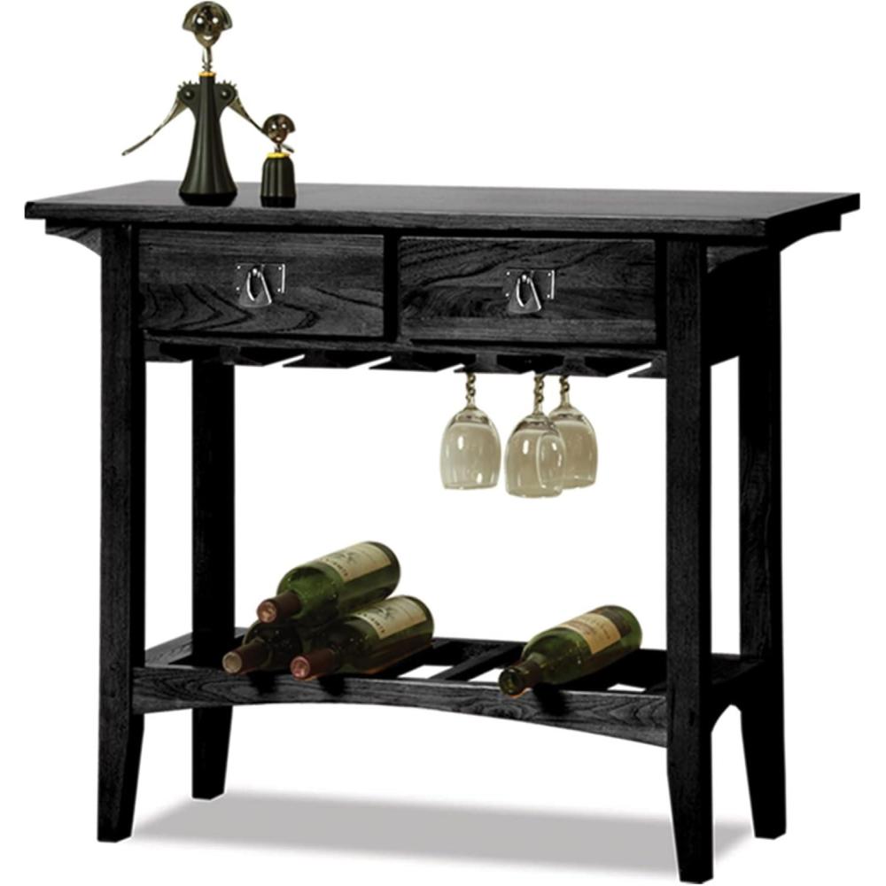imageLeick Home 9061SL Mission Wine Stand with Glass and Bottle Storage Two Drawer for Buffet Dining Room Living Room Kitchen Slate Black FinishBlack