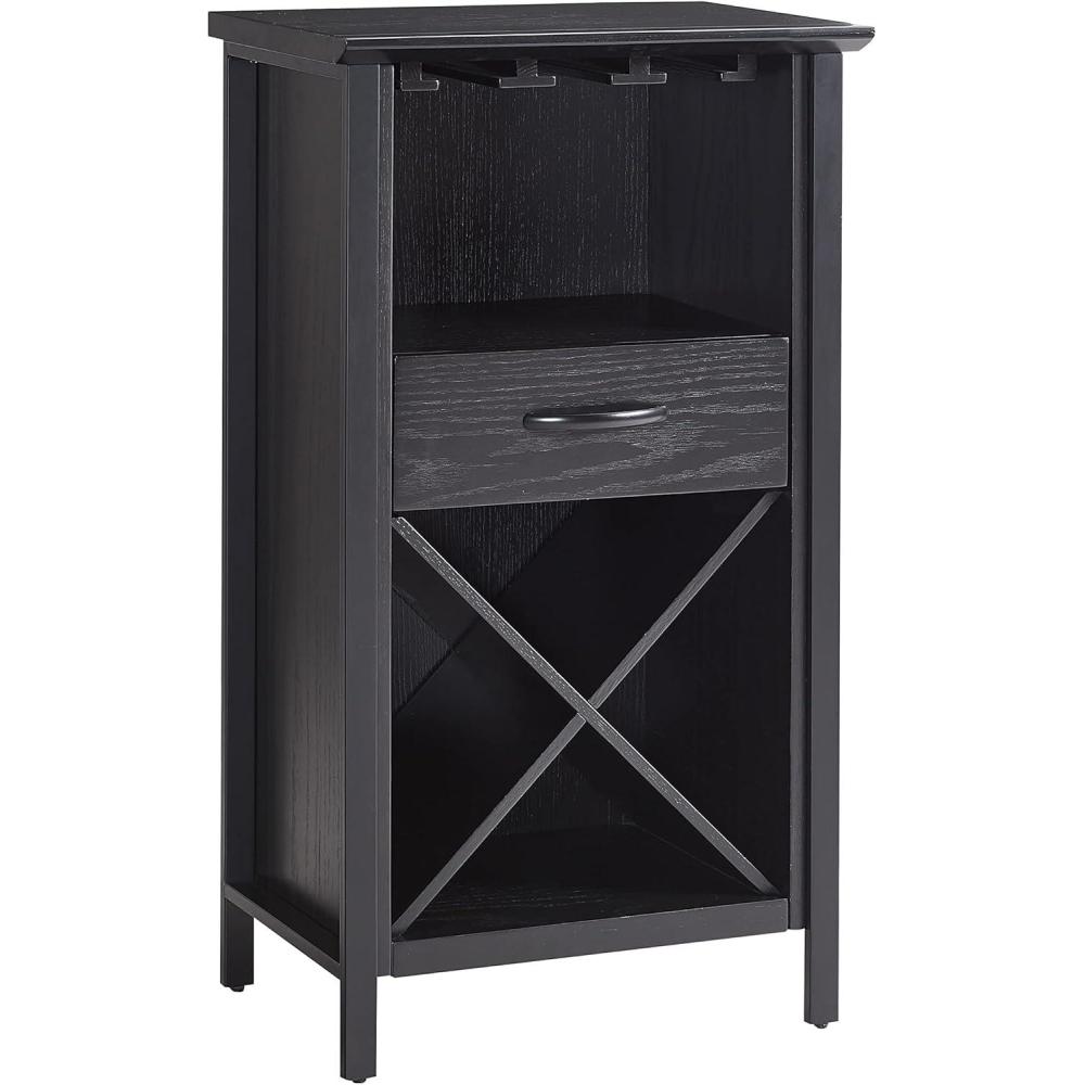 imageLeick Home 9061SL Mission Wine Stand with Glass and Bottle Storage Two Drawer for Buffet Dining Room Living Room Kitchen Slate Black FinishBlack Wash