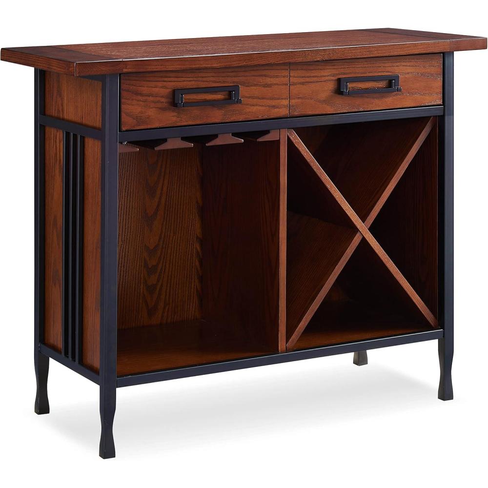 imageLeick Home 9061SL Mission Wine Stand with Glass and Bottle Storage Two Drawer for Buffet Dining Room Living Room Kitchen Slate Black FinishMission Oak