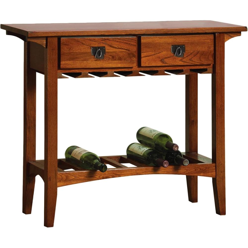 imageLeick Home 9061SL Mission Wine Stand with Glass and Bottle Storage Two Drawer for Buffet Dining Room Living Room Kitchen Slate Black FinishRusset