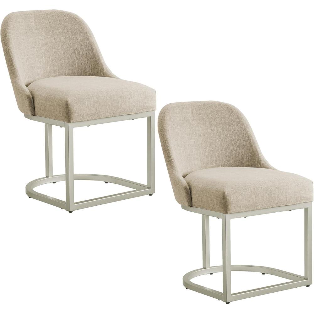 imageLeick Home Barrelback Chair Set of 2 for Dining Room Modern Oatmeal Linen Seat and Pewter Metal Base 2Pack
