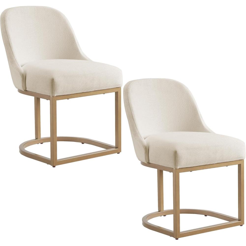 imageLeick Home Barrelback Chair with Metal Base Set of 2 for Dining Room Modern White Linen Seat 2Pack