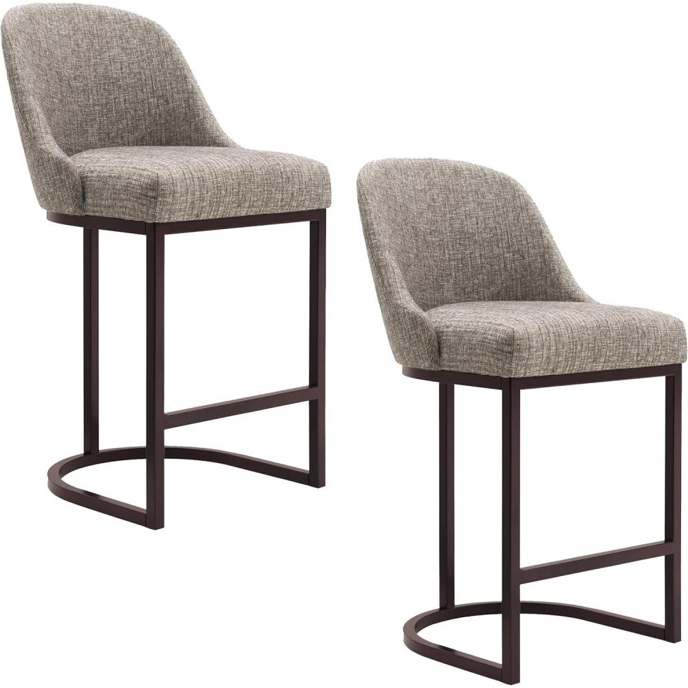 imageLeick Home Barrelback Counter Stool Set of 2 Counter Height Upholstered Gray Linen Cushion Brown Metal Base Easy Assembly 2075 in L x 2325 in W x 385 in H Item 214528