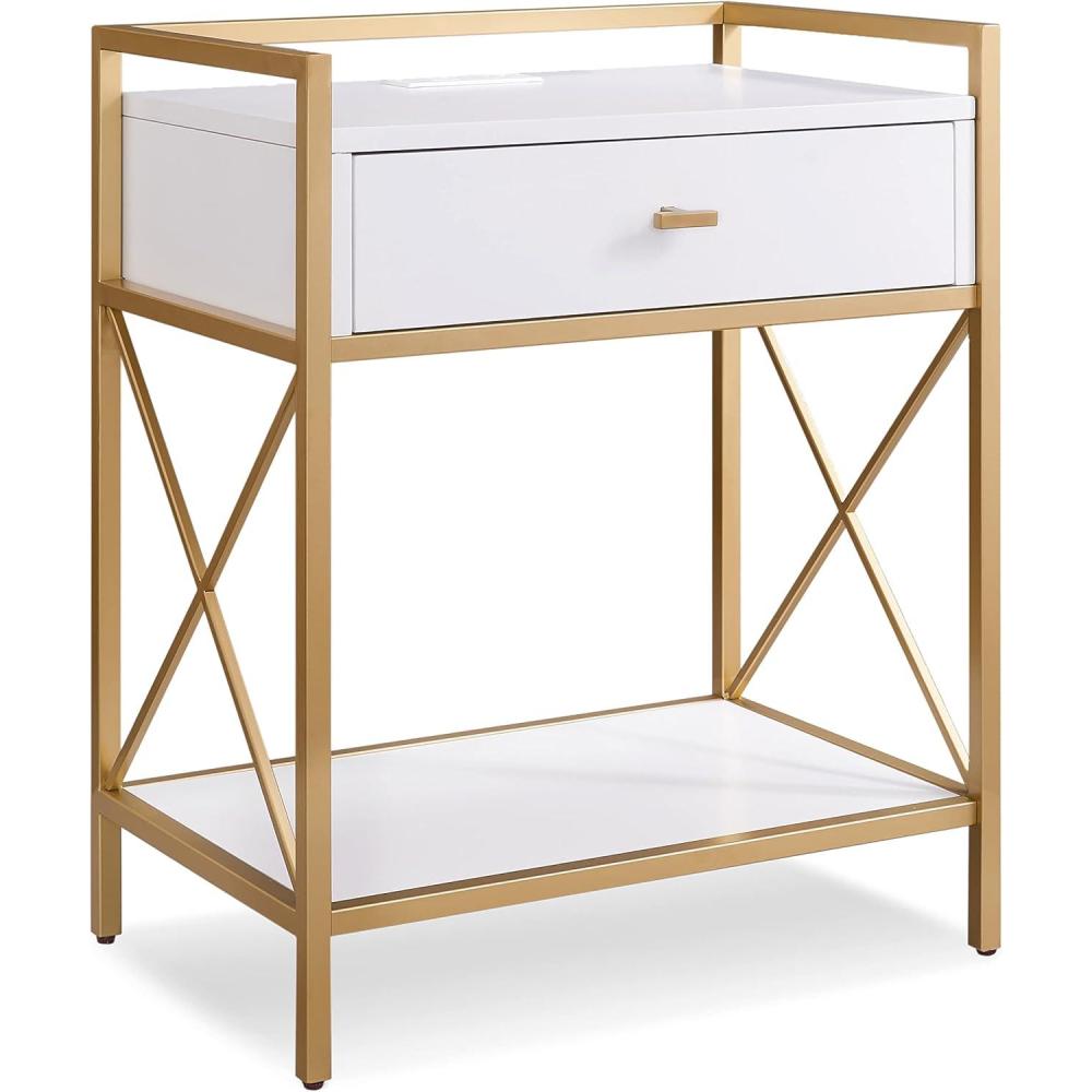imageLeick Home Laurent Side Table Nightstand with USBC Charging Station Solid Wood Perfect for Bedrooms Living Rooms and Small Spaces 16D x 24W x 28H Chocolate Cherry BrownWhite