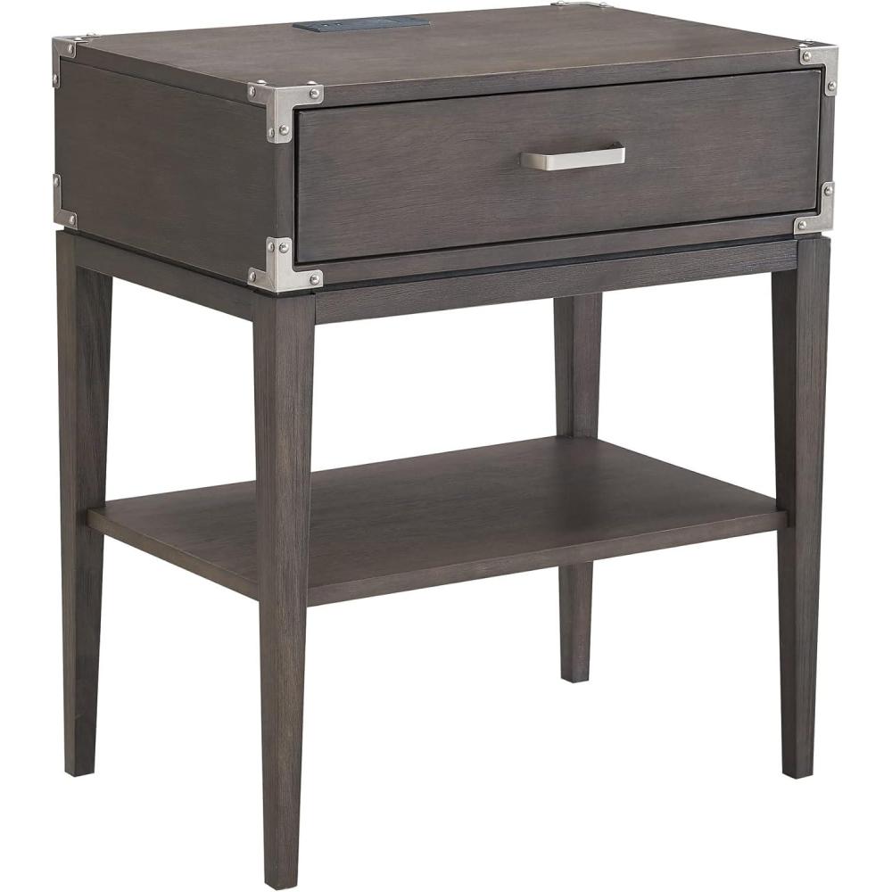 imageLeick Home Laurent Side Table Nightstand with USBC Charging Station Solid Wood Perfect for Bedrooms Living Rooms and Small Spaces 16D x 24W x 28H Chocolate Cherry BrownAnthracite