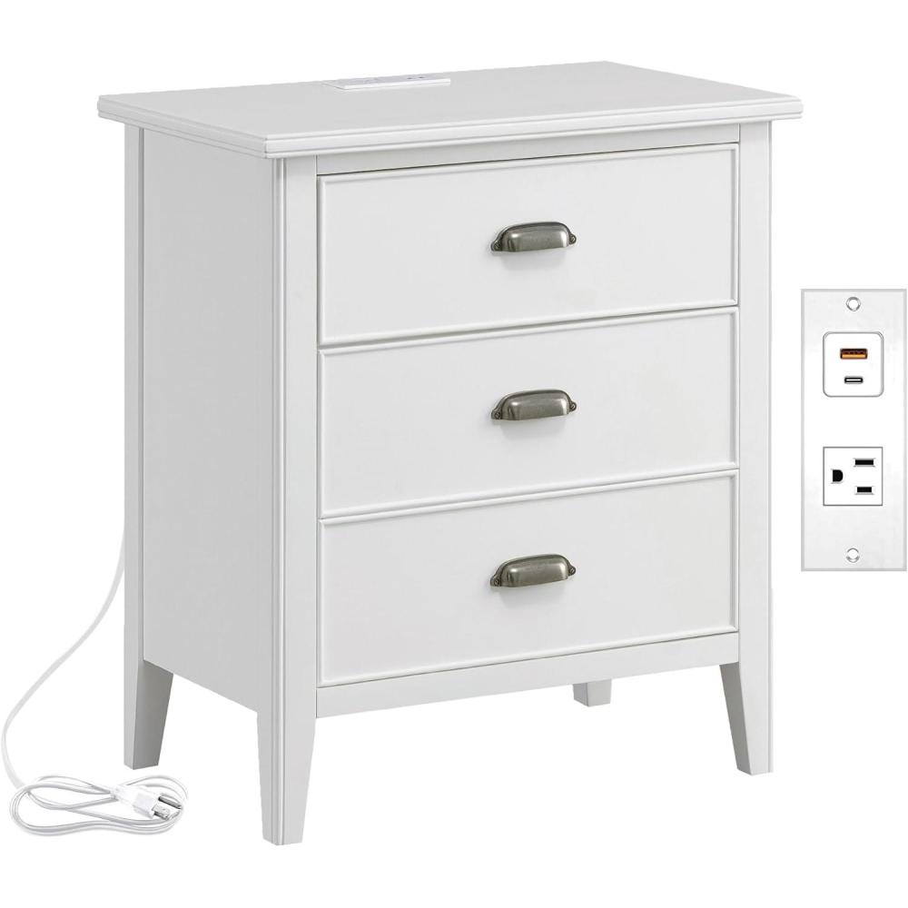 imageLeick Home Laurent Side Table Nightstand with USBC Charging Station Solid Wood Perfect for Bedrooms Living Rooms and Small Spaces 16D x 24W x 28H Chocolate Cherry BrownOrchid White
