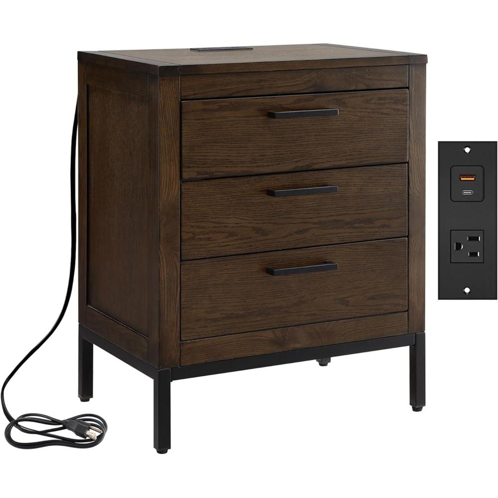 imageLeick Home Laurent Side Table Nightstand with USBC Charging Station Solid Wood Perfect for Bedrooms Living Rooms and Small Spaces 16D x 24W x 28H Chocolate Cherry BrownDistressed Riverstone