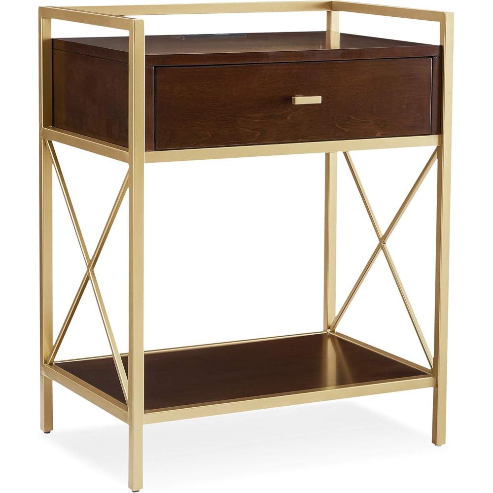imageLeick Home Laurent Side Table Nightstand with USBC Charging Station Solid Wood Perfect for Bedrooms Living Rooms and Small Spaces 16D x 24W x 28H Chocolate Cherry BrownWalnut