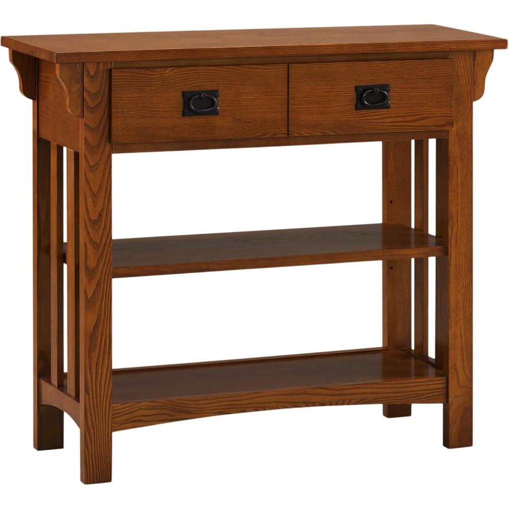 imageLeick Home Mission Impeccable Bookshelf Solid Wood 2 Drawers 2 Shelves Slatted Sides Blackened Hardware Easy Assembly Russet Brown 12 in D x 34 in W x 30 in H Item 8261Medium Oak Blackened