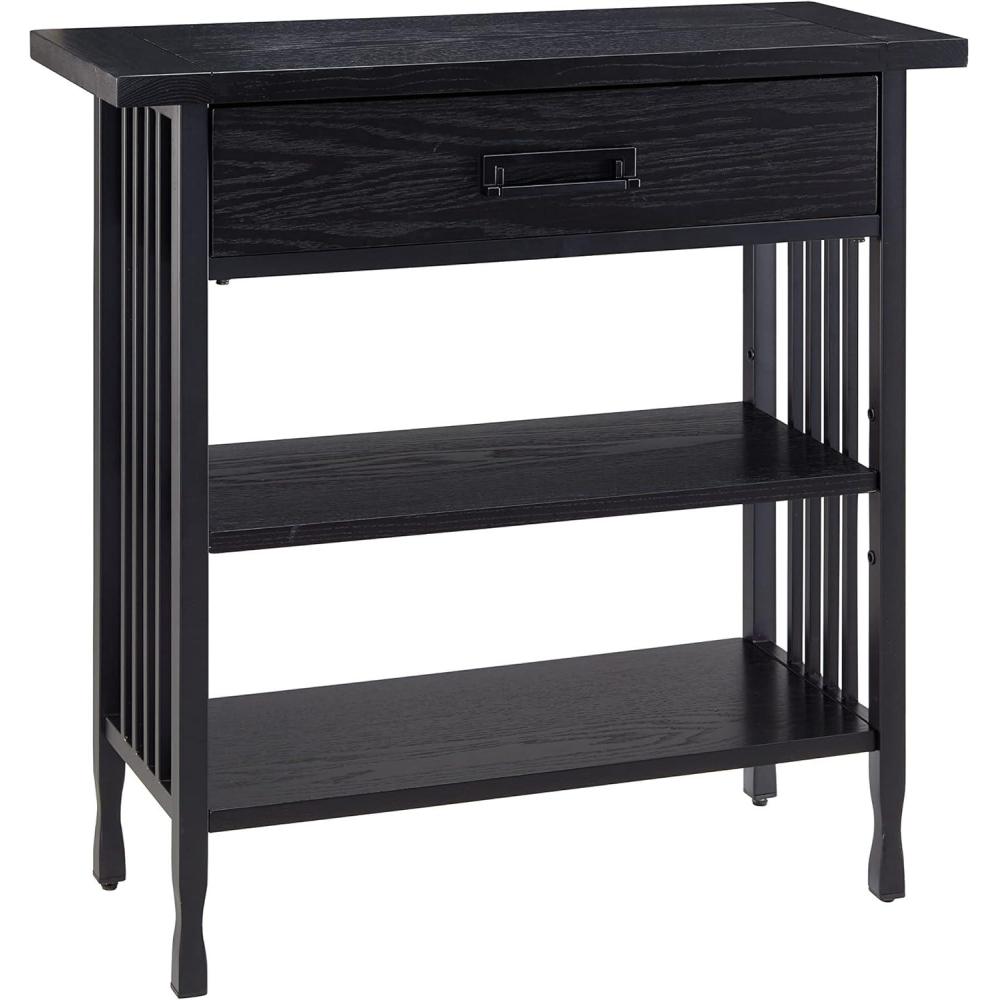 imageLeick Home Mission Impeccable Bookshelf Solid Wood 2 Drawers 2 Shelves Slatted Sides Blackened Hardware Easy Assembly Russet Brown 12 in D x 34 in W x 30 in H Item 8261Black Wash Matte Black