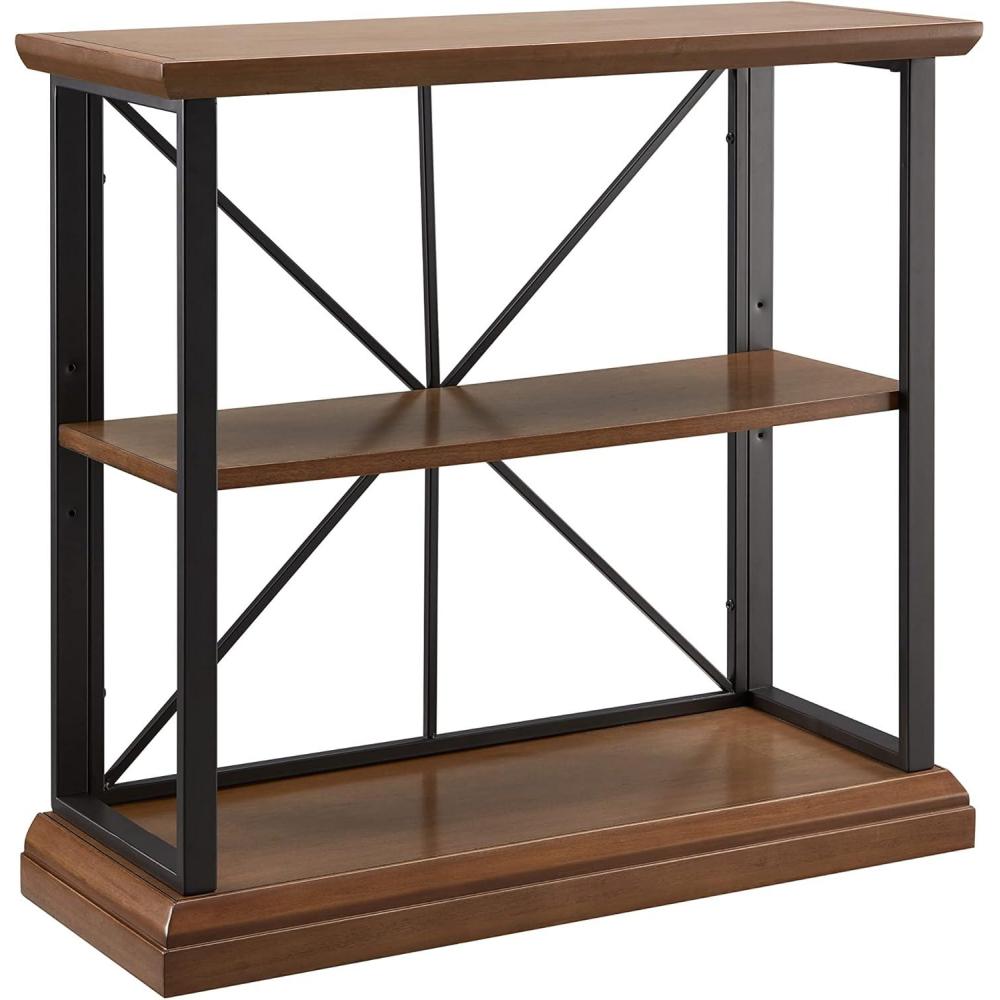 imageLeick Home Mission Impeccable Bookshelf Solid Wood 2 Drawers 2 Shelves Slatted Sides Blackened Hardware Easy Assembly Russet Brown 12 in D x 34 in W x 30 in H Item 8261Willow Gunmetal