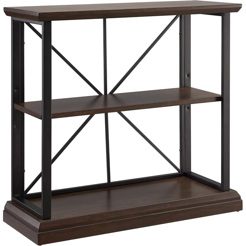 imageLeick Home Mission Impeccable Bookshelf Solid Wood 2 Drawers 2 Shelves Slatted Sides Blackened Hardware Easy Assembly Russet Brown 12 in D x 34 in W x 30 in H Item 8261Dark Earth Matte Black