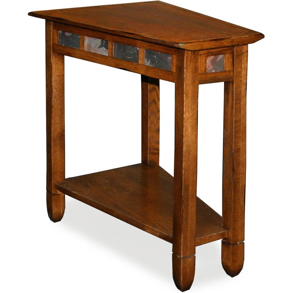 imageLeick Home Slate End Table Solid Wood Narrow Wedge Shape Slate Tile Insets Bottom Display Shelf EasyAssembly Rustic Oak 235 in L x 17 in W x 24 in H 10056Rustic Oak