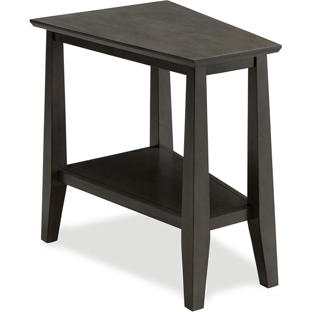 imageLeick Home Slate End Table Solid Wood Narrow Wedge Shape Slate Tile Insets Bottom Display Shelf EasyAssembly Rustic Oak 235 in L x 17 in W x 24 in H 10056Smokey Gray