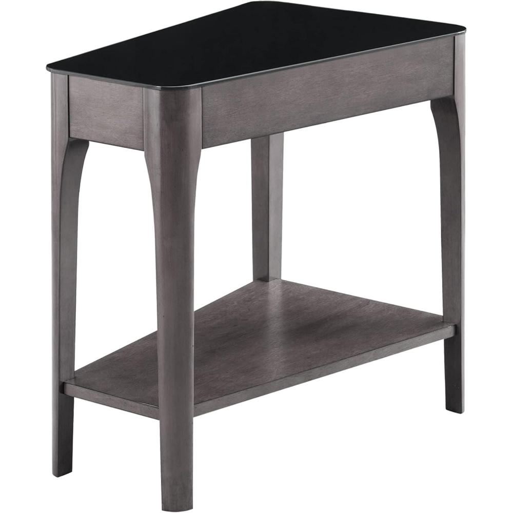 imageLeick Home Slate End Table Solid Wood Narrow Wedge Shape Slate Tile Insets Bottom Display Shelf EasyAssembly Rustic Oak 235 in L x 17 in W x 24 in H 10056Burnished Smoke Gray