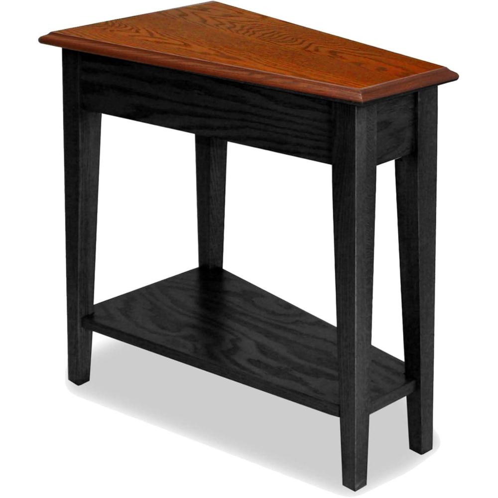 imageLeick Home Slate End Table Solid Wood Narrow Wedge Shape Slate Tile Insets Bottom Display Shelf EasyAssembly Rustic Oak 235 in L x 17 in W x 24 in H 10056Slate