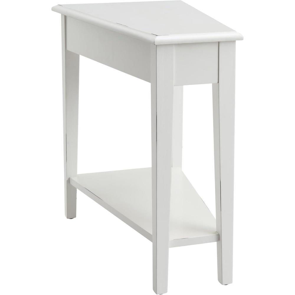 imageLeick Home Slate End Table Solid Wood Narrow Wedge Shape Slate Tile Insets Bottom Display Shelf EasyAssembly Rustic Oak 235 in L x 17 in W x 24 in H 10056White