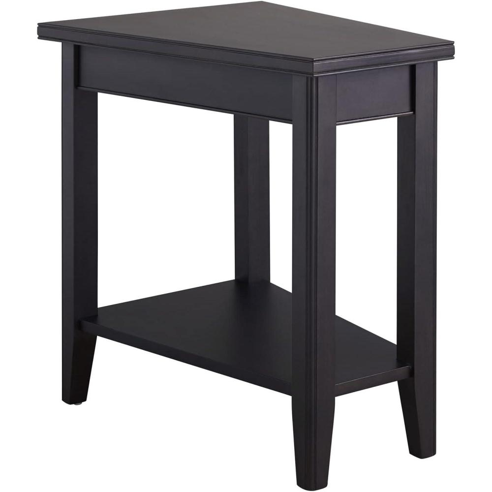 imageLeick Home Slate End Table Solid Wood Narrow Wedge Shape Slate Tile Insets Bottom Display Shelf EasyAssembly Rustic Oak 235 in L x 17 in W x 24 in H 10056Black