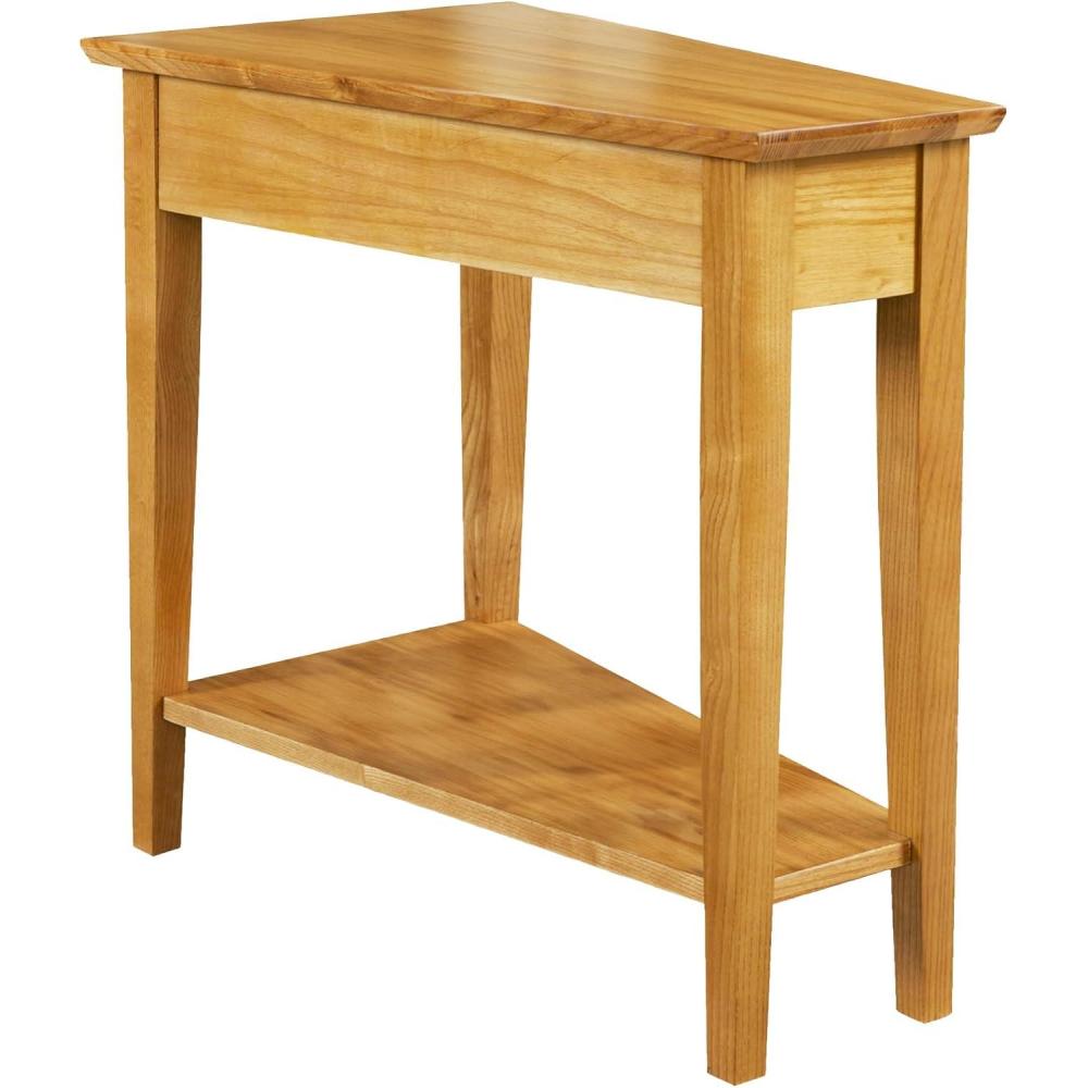imageLeick Home Slate End Table Solid Wood Narrow Wedge Shape Slate Tile Insets Bottom Display Shelf EasyAssembly Rustic Oak 235 in L x 17 in W x 24 in H 10056Desert Sands