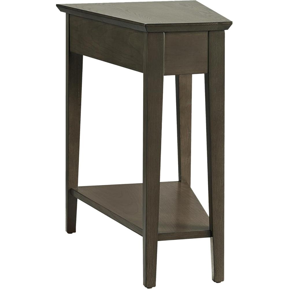 imageLeick Home Slate End Table Solid Wood Narrow Wedge Shape Slate Tile Insets Bottom Display Shelf EasyAssembly Rustic Oak 235 in L x 17 in W x 24 in H 10056Smoke Gray