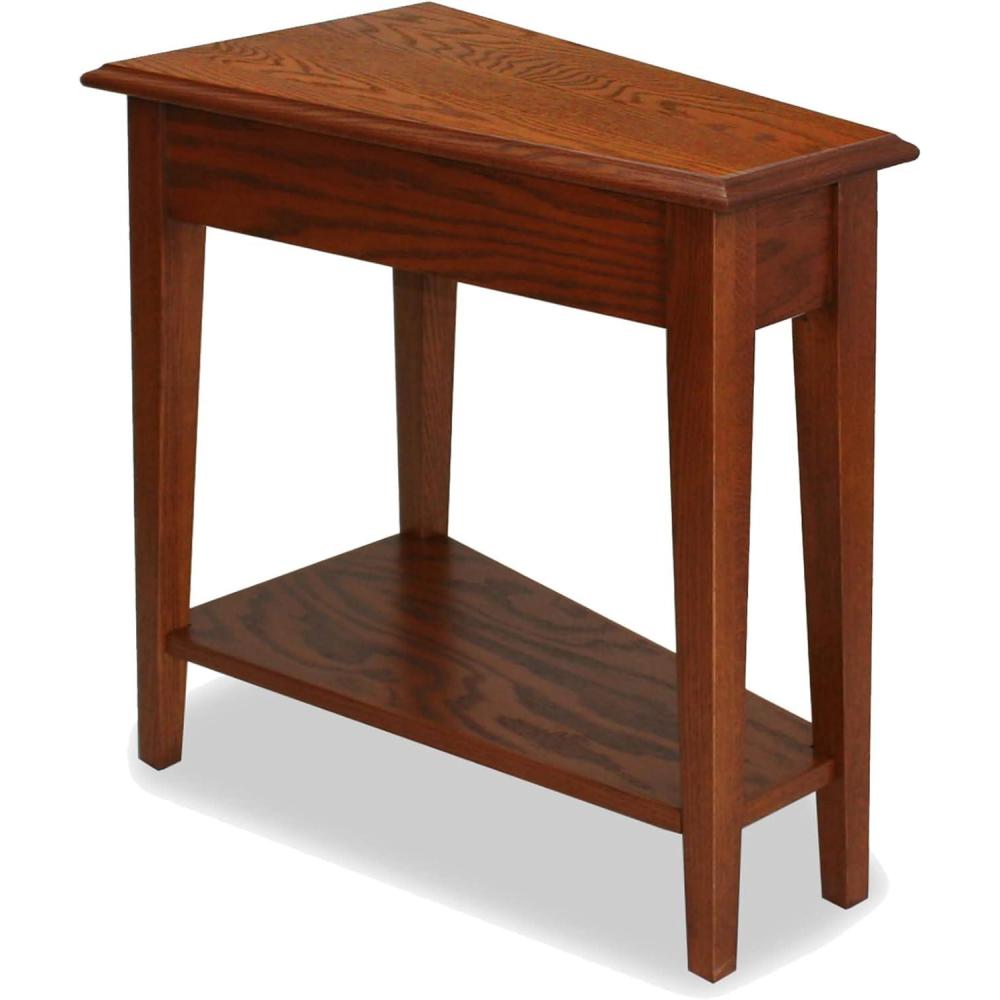 imageLeick Home Slate End Table Solid Wood Narrow Wedge Shape Slate Tile Insets Bottom Display Shelf EasyAssembly Rustic Oak 235 in L x 17 in W x 24 in H 10056Medium Oak