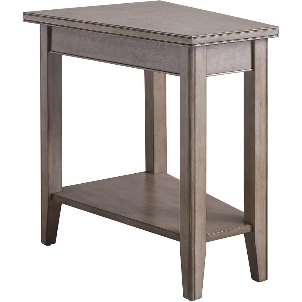 imageLeick Home Slate End Table Solid Wood Narrow Wedge Shape Slate Tile Insets Bottom Display Shelf EasyAssembly Rustic Oak 235 in L x 17 in W x 24 in H 10056Grey
