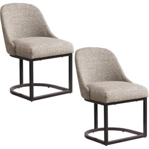 Design House Barrelback Dining Chair Espresso, 23.25″ D x 20.75″ W x 34″ H, Gray Linen
