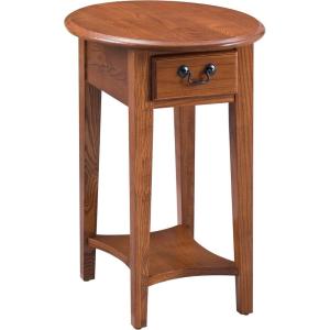 Haven Ridge Solid Wood Oval Side Table with Drawer and Shelf, Medium Oak Brown, Perfect for Living Rooms, Bedrooms, and Small Spaces – Leick Home, 9042-MED(Medium Oak/Black)