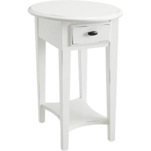 Haven Ridge Solid Wood Oval Side Table with Drawer and Shelf, Medium Oak Brown, Perfect for Living Rooms, Bedrooms, and Small Spaces – Leick Home, 9042-MED(White)