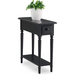 Haven Ridge Solid Wood Side Table with Built-In Swing Arm Lamp and Drawer, Medium Oak Brown, Perfect for Entryways, Living Rooms, and Small Spaces – Leick Home, 9037-MED(Swan Black)