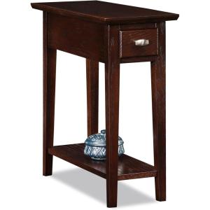 Haven Ridge Solid Wood Side Table with Built-In Swing Arm Lamp and Drawer, Medium Oak Brown, Perfect for Entryways, Living Rooms, and Small Spaces – Leick Home, 9037-MED(Chocolate Oak)