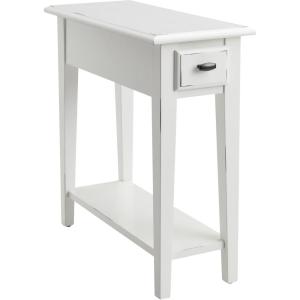 Haven Ridge Solid Wood Side Table with Built-In Swing Arm Lamp and Drawer, Medium Oak Brown, Perfect for Entryways, Living Rooms, and Small Spaces – Leick Home, 9037-MED(White)