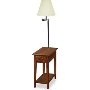 Haven Ridge Solid Wood Side Table with Built-In Swing Arm Lamp and Drawer, Medium Oak Brown, Perfect for Entryways, Living Rooms, and Small Spaces – Leick Home, 9037-MED(Medium Oak)
