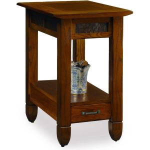 Haven Ridge Solid Wood Side Table with Built-In Swing Arm Lamp and Drawer, Medium Oak Brown, Perfect for Entryways, Living Rooms, and Small Spaces – Leick Home, 9037-MED(Rustic Oak)