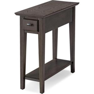 Haven Ridge Solid Wood Side Table with Built-In Swing Arm Lamp and Drawer, Medium Oak Brown, Perfect for Entryways, Living Rooms, and Small Spaces – Leick Home, 9037-MED(Smoke Gray)
