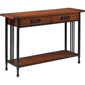 Ironcraft Solid Wood and Metal Console Table with Shelf, Mission Oak and Black, Perfect for Entryways, Hallways, and Living Rooms – Leick Home, 11232(Mission Oak)