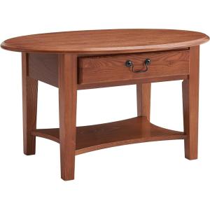 Leick Coastal Oval Coffee Table with Shelf, Orchid White(Medium Oak)